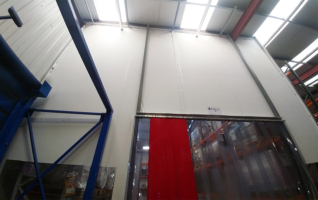 Flexiwall fitted to ceiling with a PVC strip curtain for access