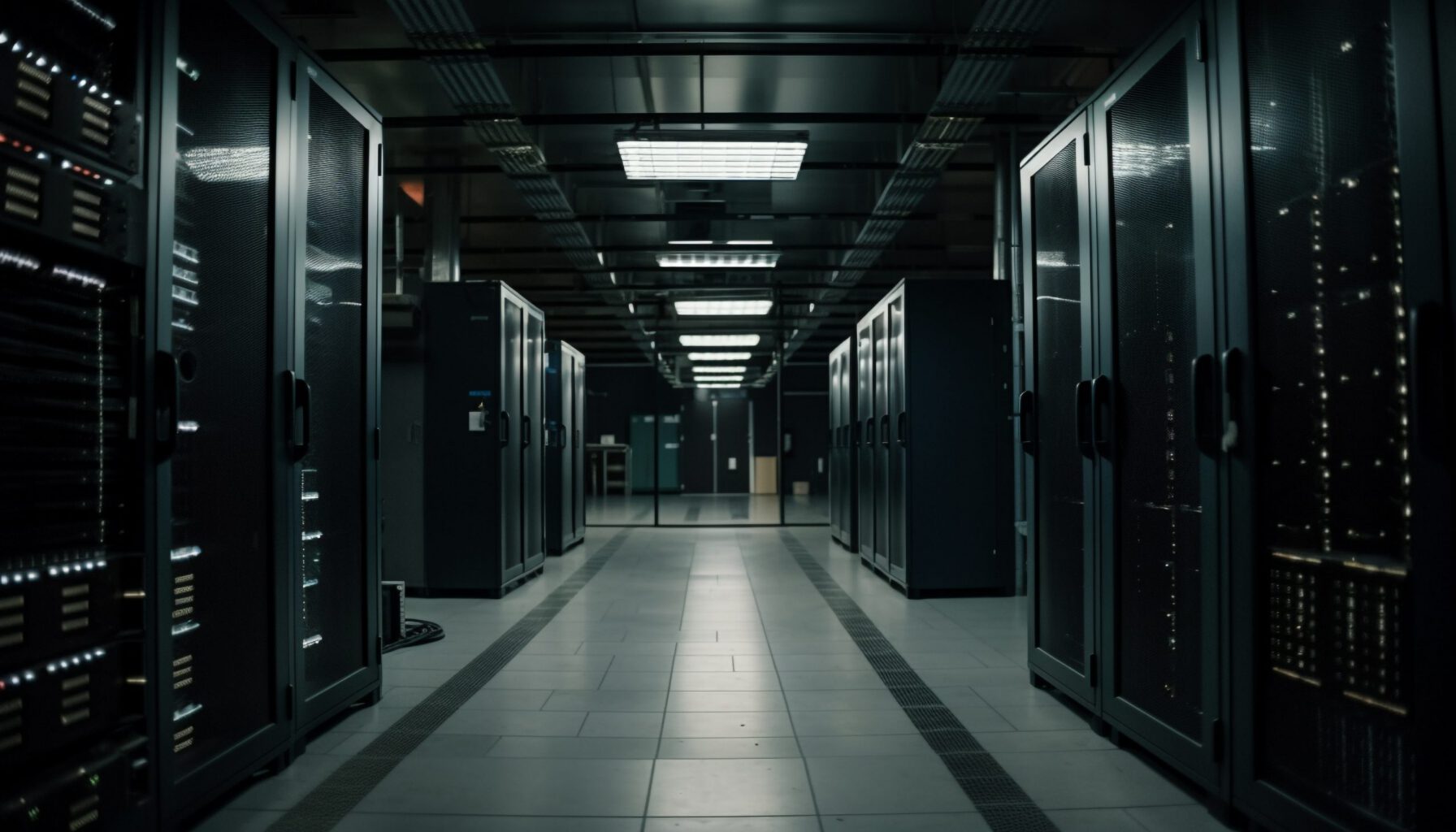 Global communication equipment in futuristic server room generated by AI